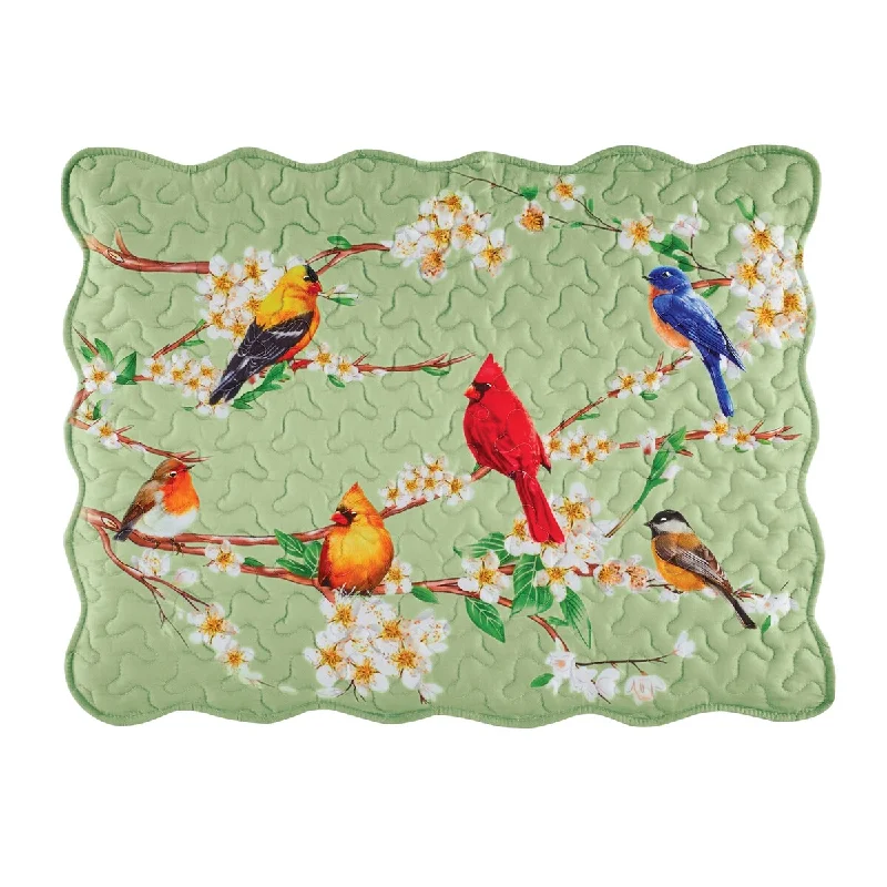 Birds On Floral Blossom Branches Garden Print Pillow Sham Set