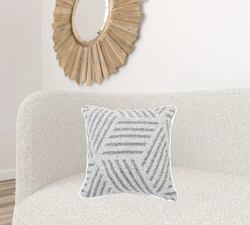 20" X 20" Gray And White 100% Cotton Geometric Zippered Pillow