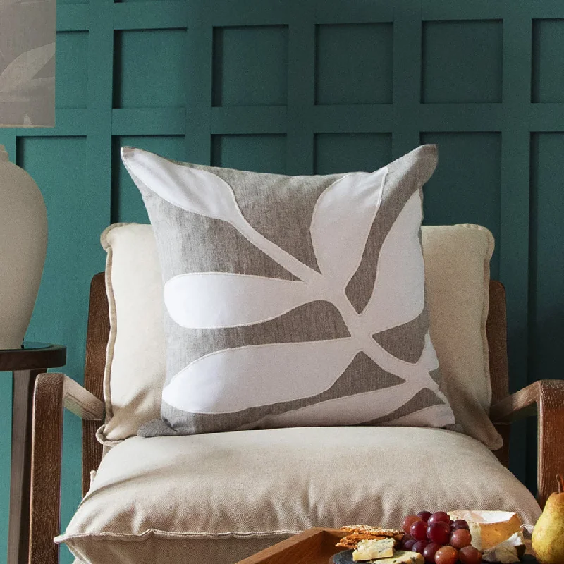 Bodhi Embroidered Feather Cushion Steel