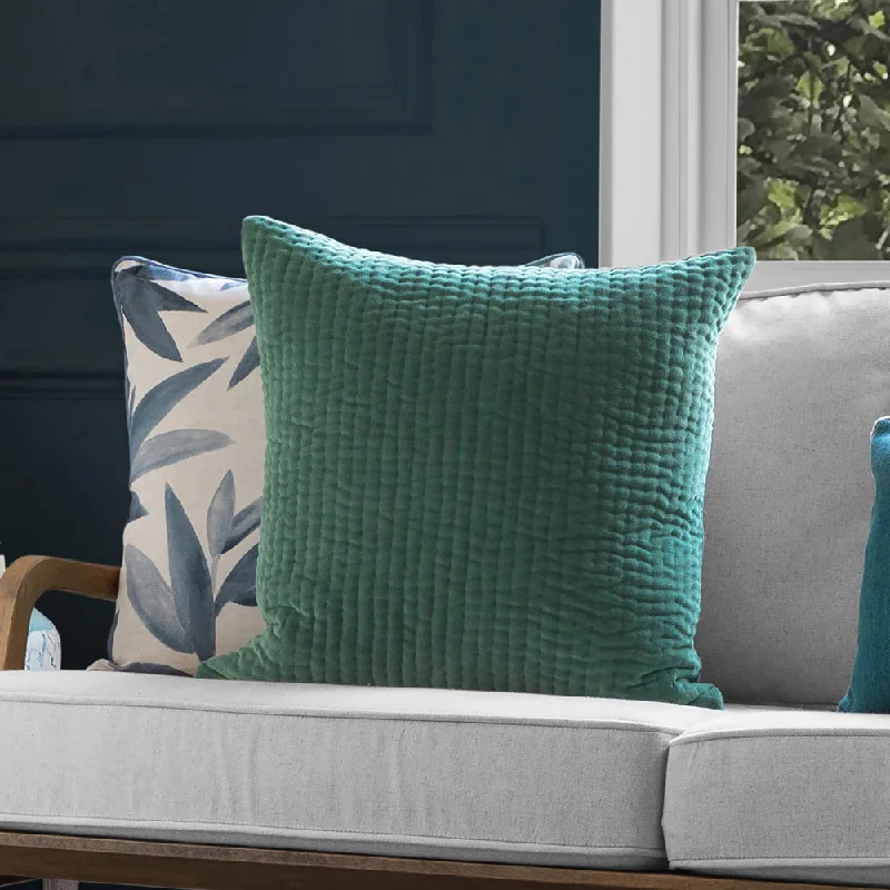 Haze Embroidered Feather Cushion Seafoam