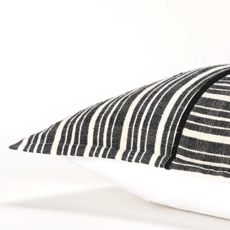 20" Black and White Cotton Pillow With Embroidery Edges