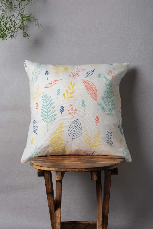 Rustling Leaves 100% cotton floral cushion cover for sofa - Multicolor