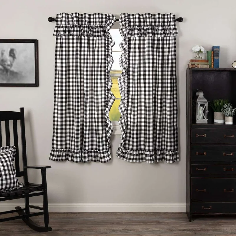 Annie Buffalo Black Check Ruffled Short Panel Curtain Set of 2 63"x36" VHC Brands