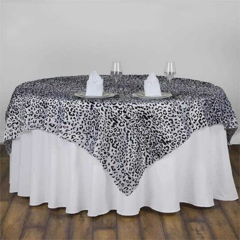 90"x90" Safari Animal Print Leopard Table Overlay - Black