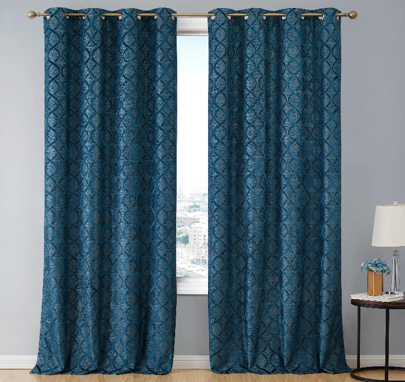 Versailles Lattice Flocked 100% Blackout Grommet Curtain Panels