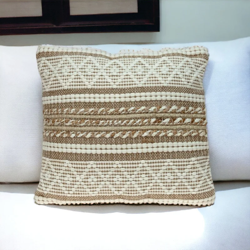 Linen And Brown Jute Throw Pillow