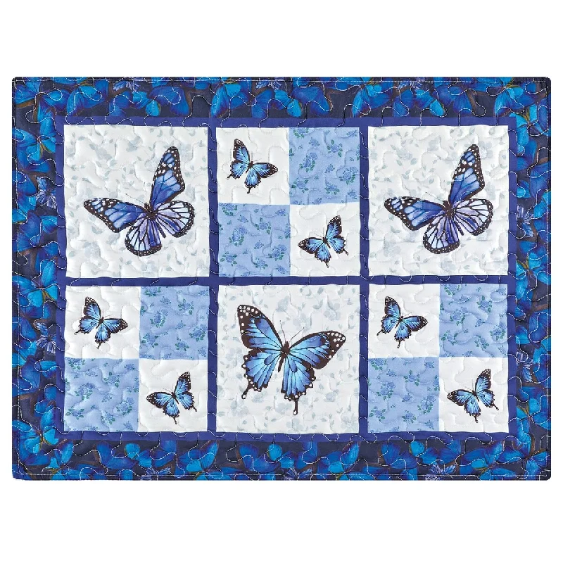 Blue Butterfly Floral Patchwork Pillow Shams - Set of 2