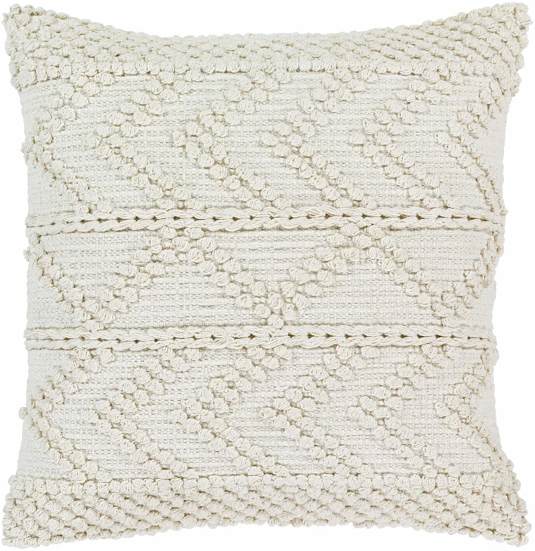 Sumiton White Textured Crochet Cotton Throw Pillow