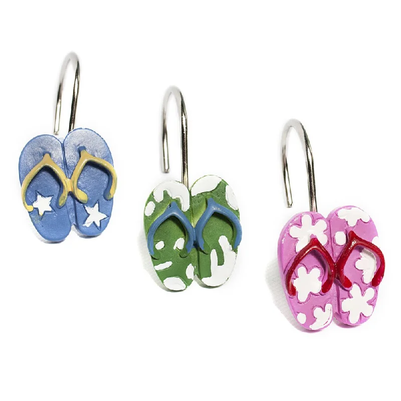 Fun and Colorful Flip Flops Hand Crafted Shower Curtain Hooks (set of 12)