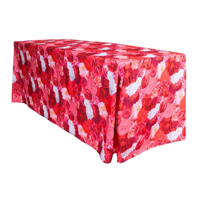 Floral Peony Roses 90"x156" Rectangular Tablecloth - Fuchsia