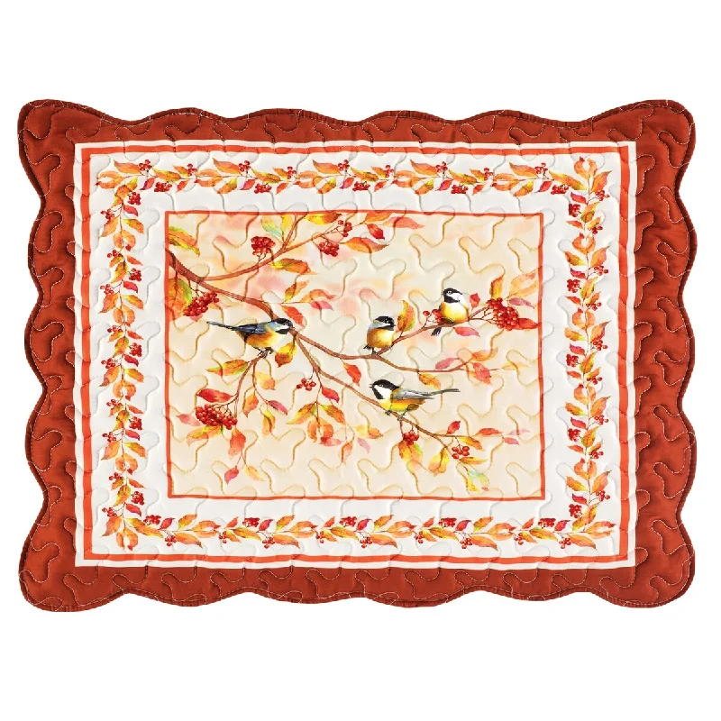 Fall Chickadee on Branch Scalloped Edge Pillow Sham Set