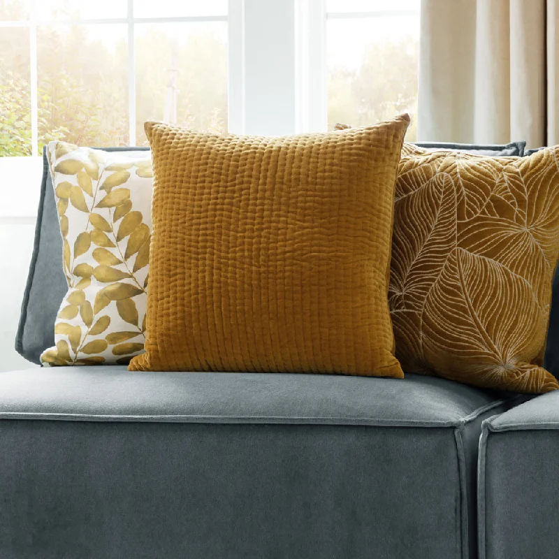 Haze Embroidered Feather Cushion Mustard