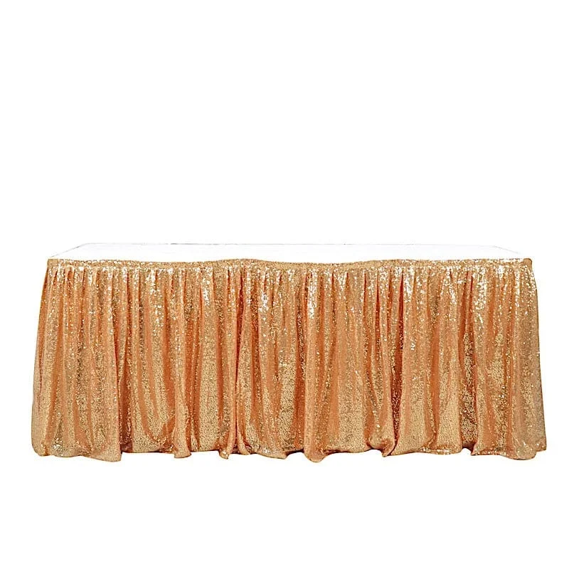 17 ft Sequin Pleated Satin Table Skirt with Closure Strip