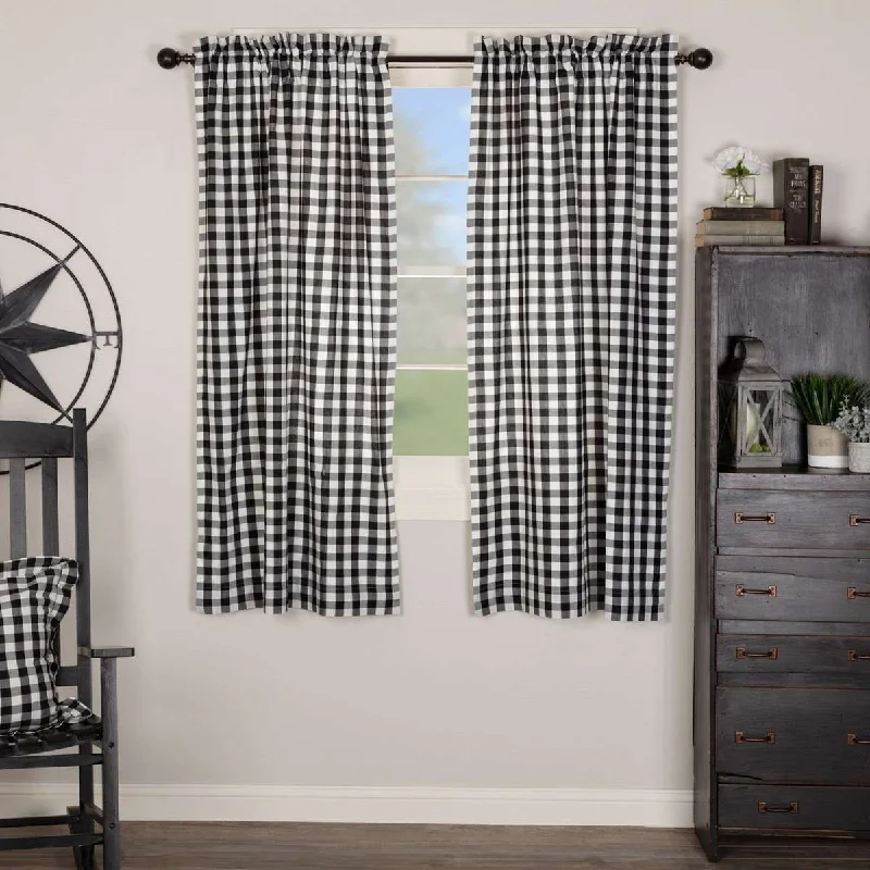 Annie Buffalo Black Check Short Panel Curtain Set of 2 63"x36" VHC Brands