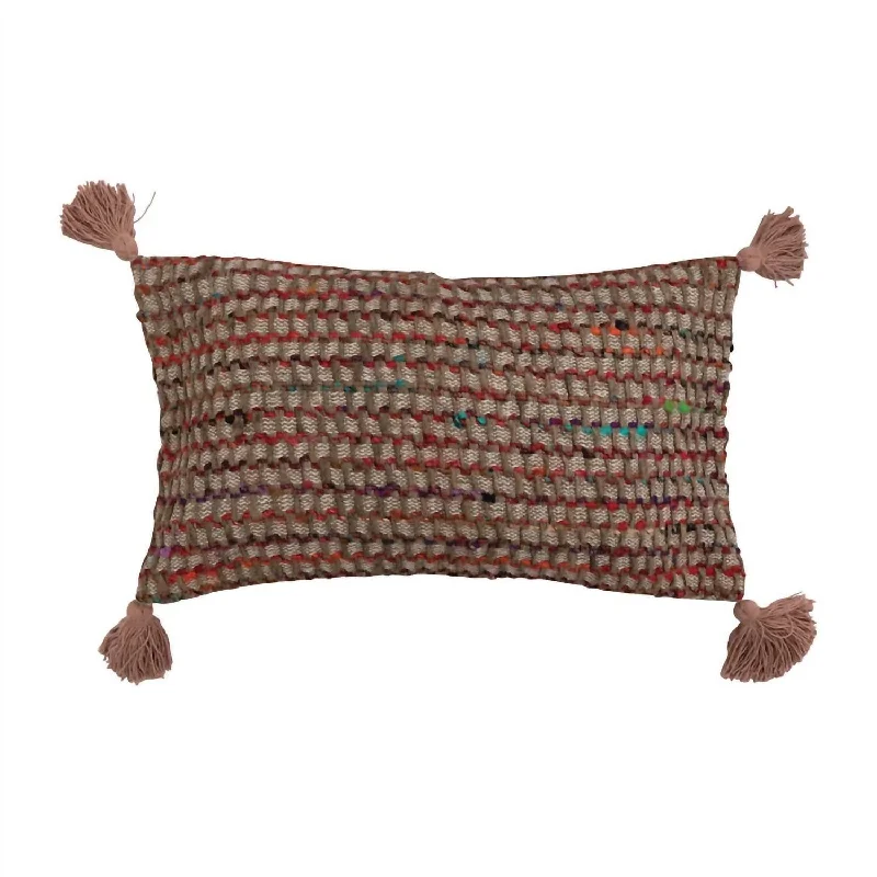 Lumbar Pillow With Tassels In Brown