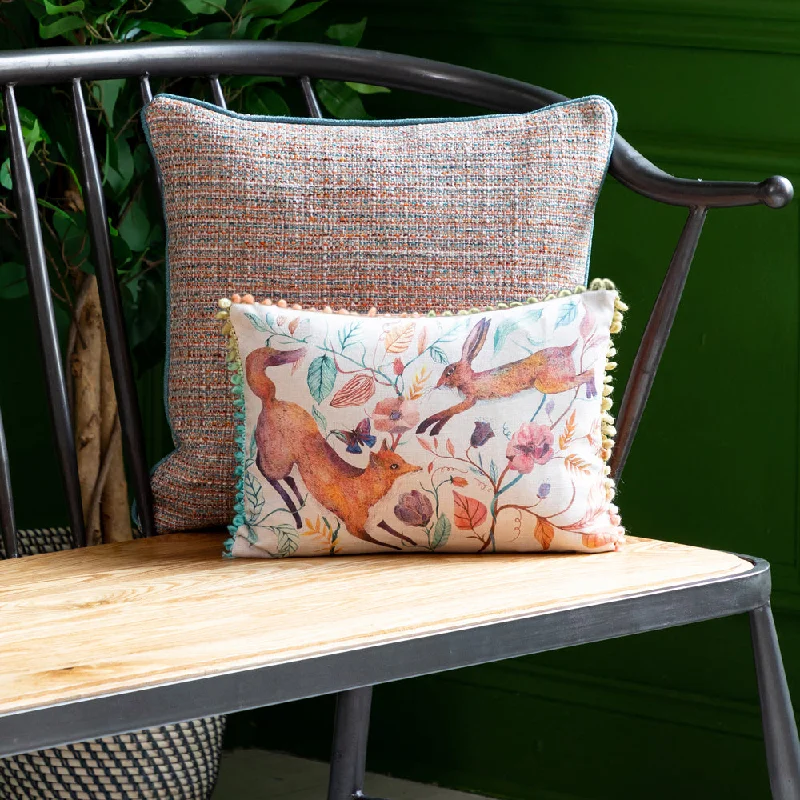 Leaping Into The Fauna Small Printed Feather Cushion Linen