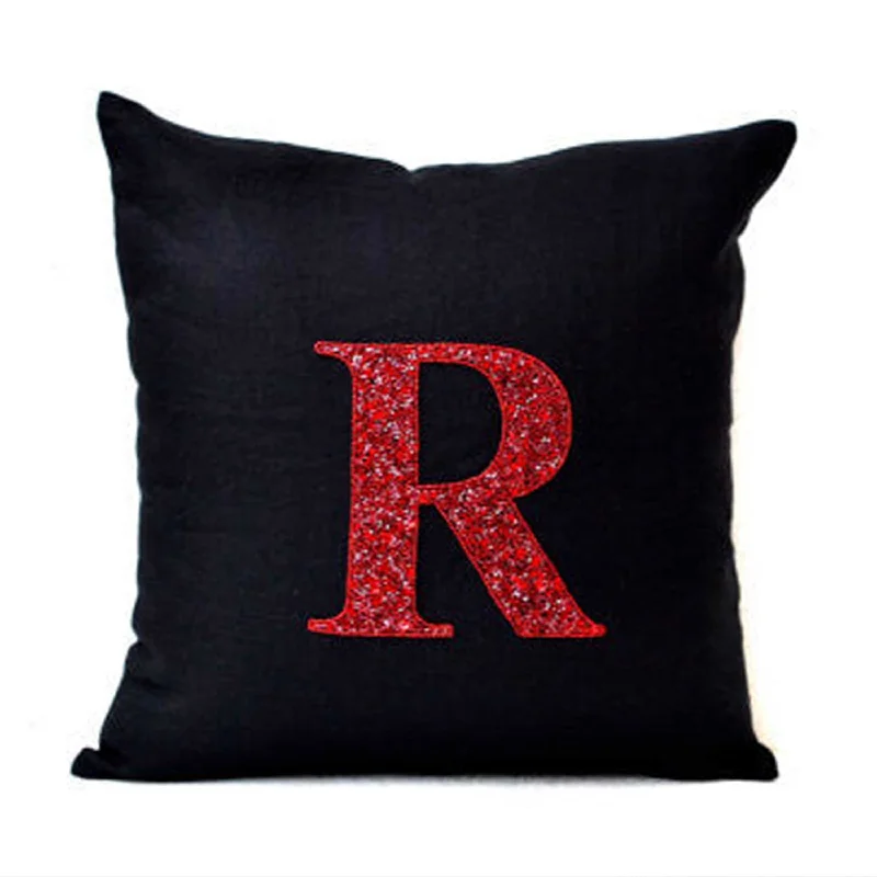 Sequin Monogram Decorative Throw Pillow Personalized Custom Monogrammed Linen Cushion