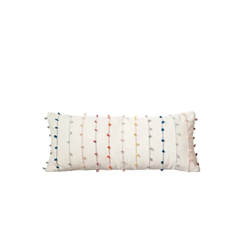 Lumbar Pillow With Embroidery Loop In Off White/multi