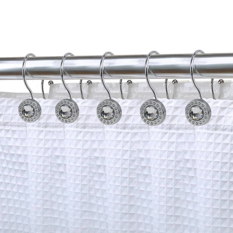 Utopia Alley Shower Hooks, Double Shower Curtain Hooks for Bathroom, Crystal Design, Set of 12