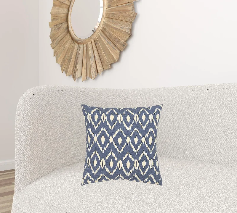 Blue Natural Ikat Down Filled Throw Pillow