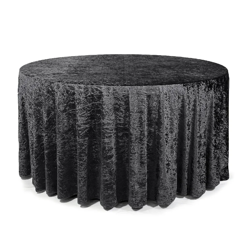 120 Inch Round Crushed Velvet Tablecloth Black