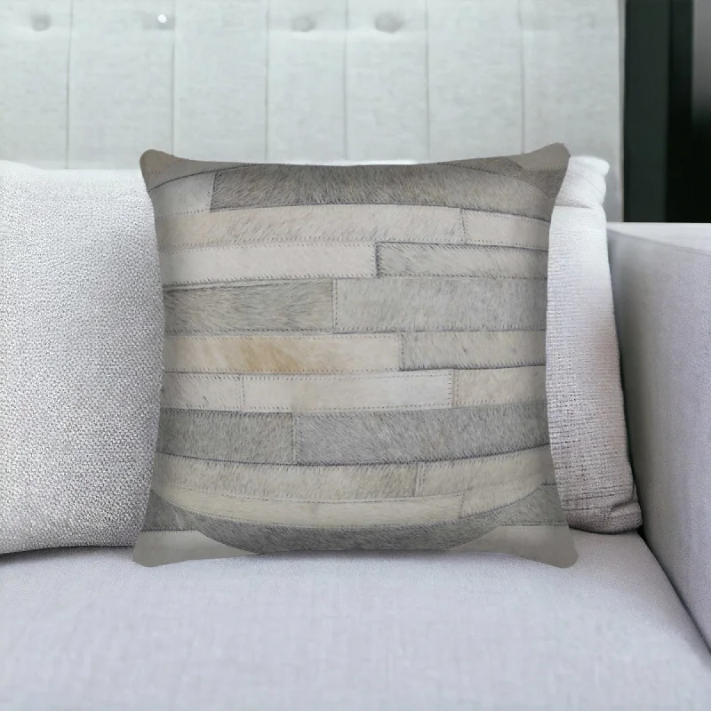 18" Gray Cowhide Throw Pillow