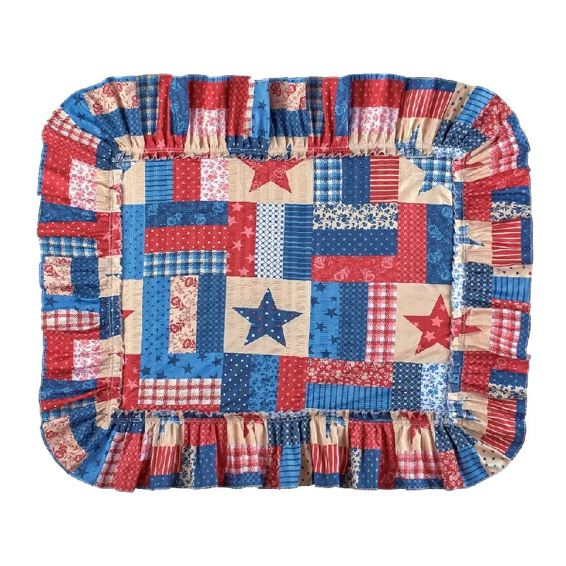 Patriotic Stars and Stripes Americana Plisse Pillow Sham - Set of 2