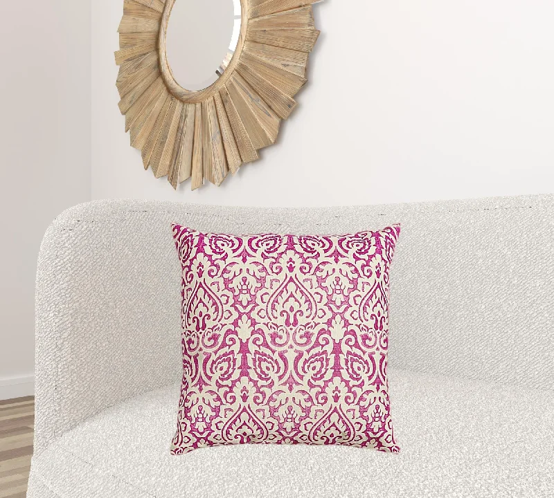 Pink White Distressed Damask Throw Pillow