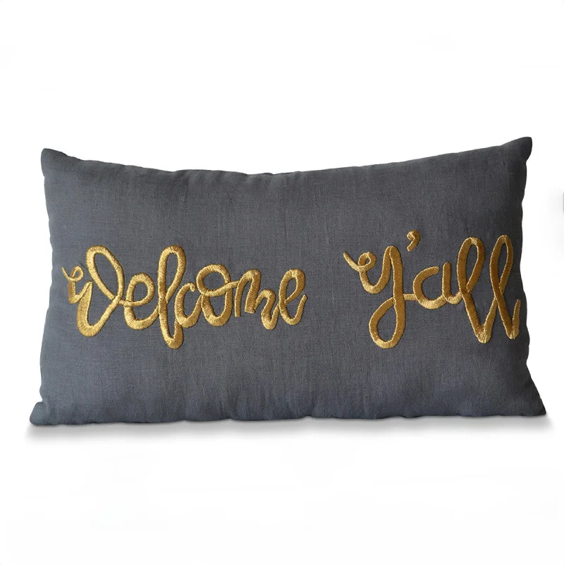 Welcome Y'all Decorative Southern Throw Pillow Cover -Housewarming Gift