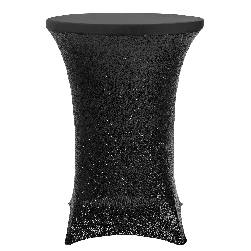 Glitz Sequin Spandex Cocktail Table Cover 30"-32" Round - Black