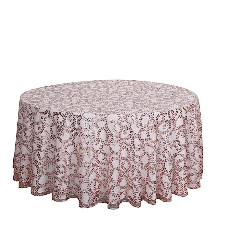 120" Sheer Tulle Round Tablecloth with Embroidered Sequins