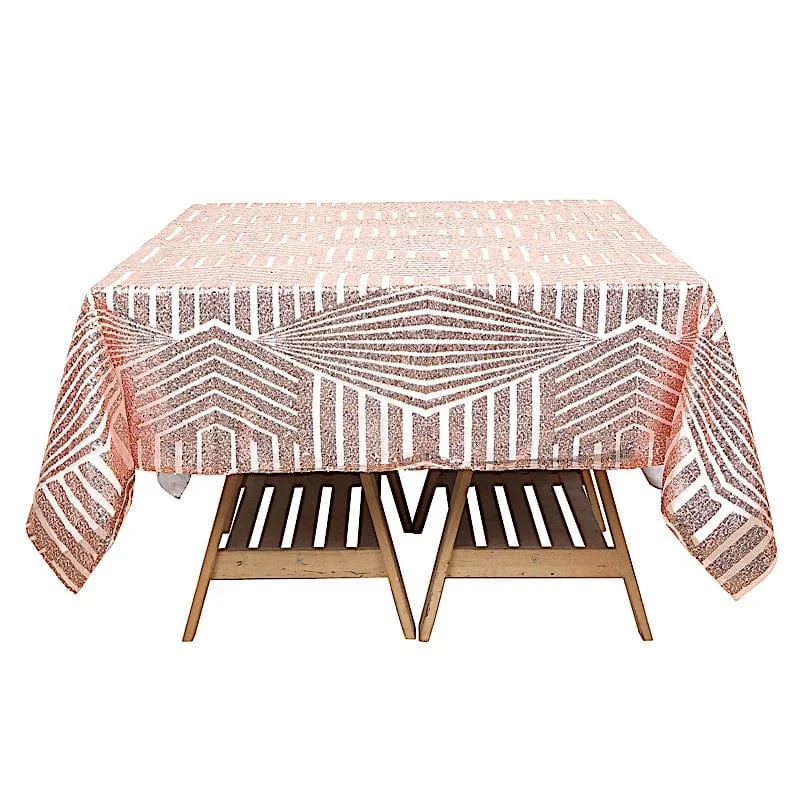 72"x72" Tulle Square Table Overlay with Sequins and Geometric Pattern