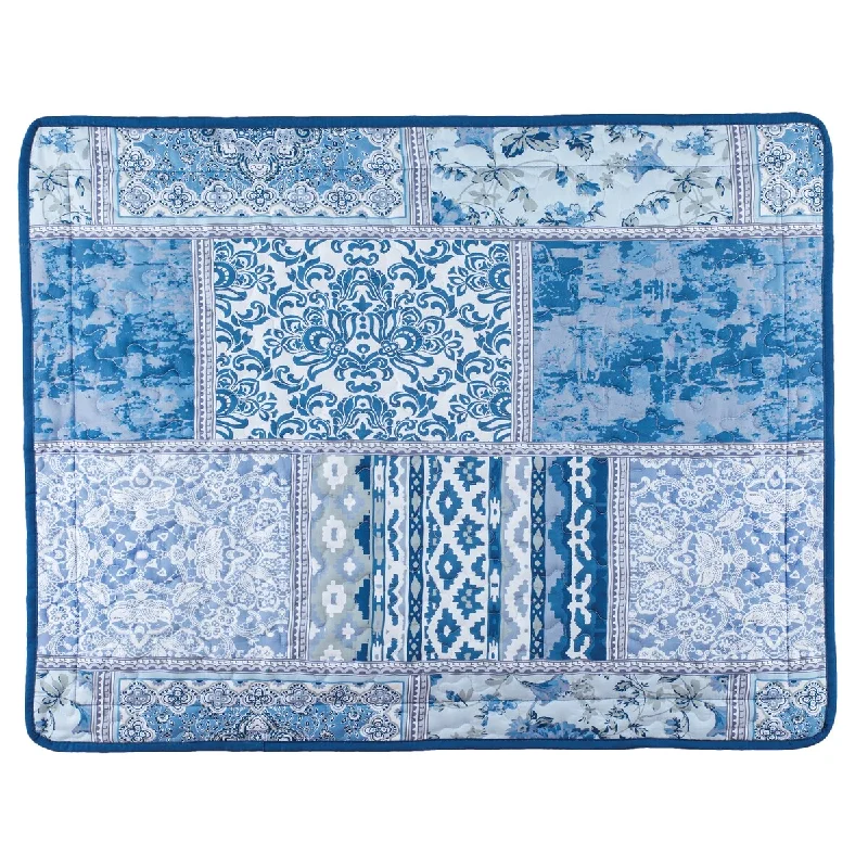 Multi-Design Blue Patchwork Pillow Sham