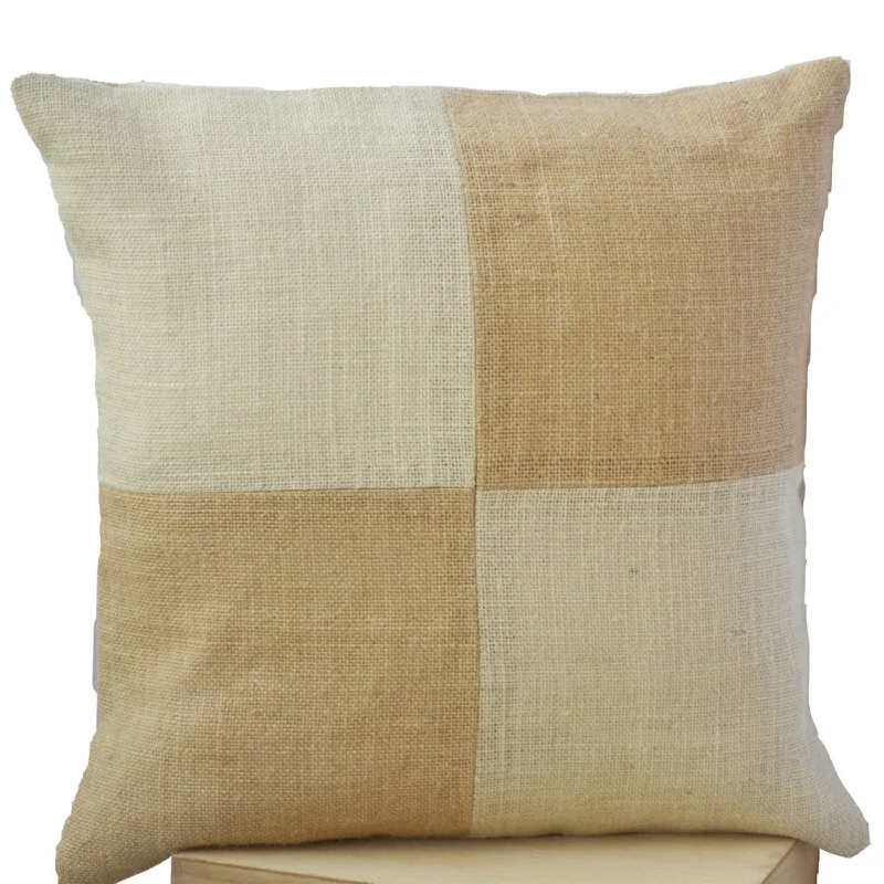 Burlap Pillow Beige Ivory Colorblock Decorative Cushion Cover For Modern Decor