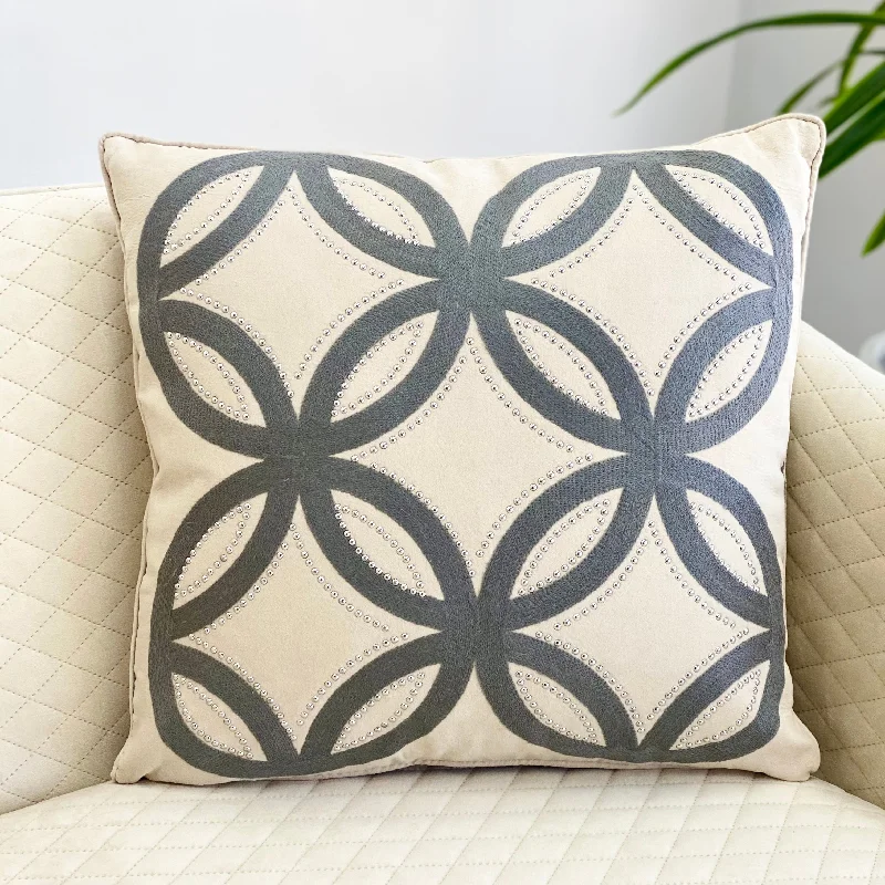 Embroidered Gray Medallion Pillow