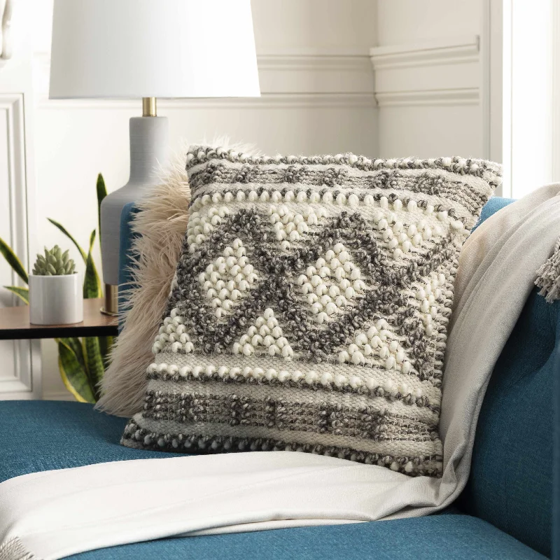 Sagamore Cream Trellis Wool&Cotton Throw Pillow