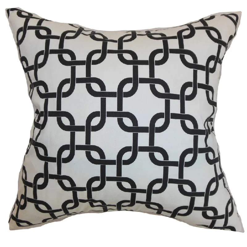 Qishn Geometric Euro Sham White Black Twill