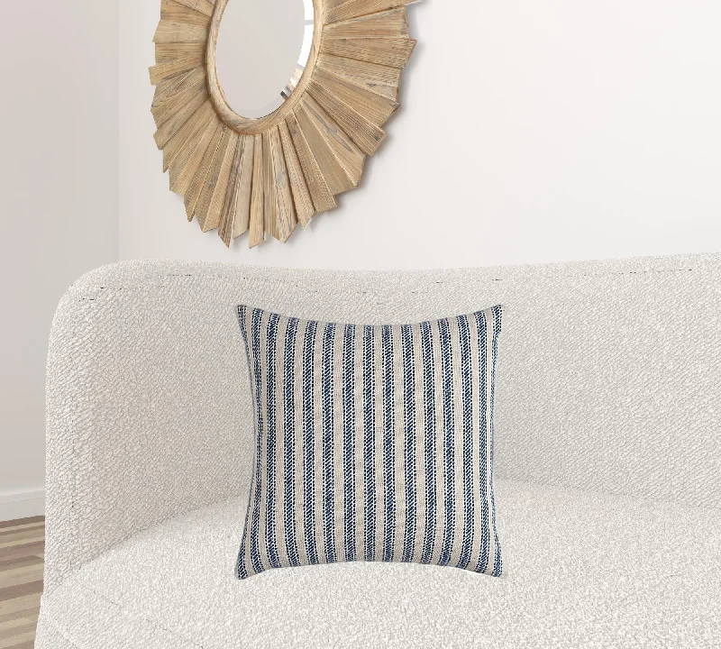 Blue Natural Ticking Stripe Throw Pillow