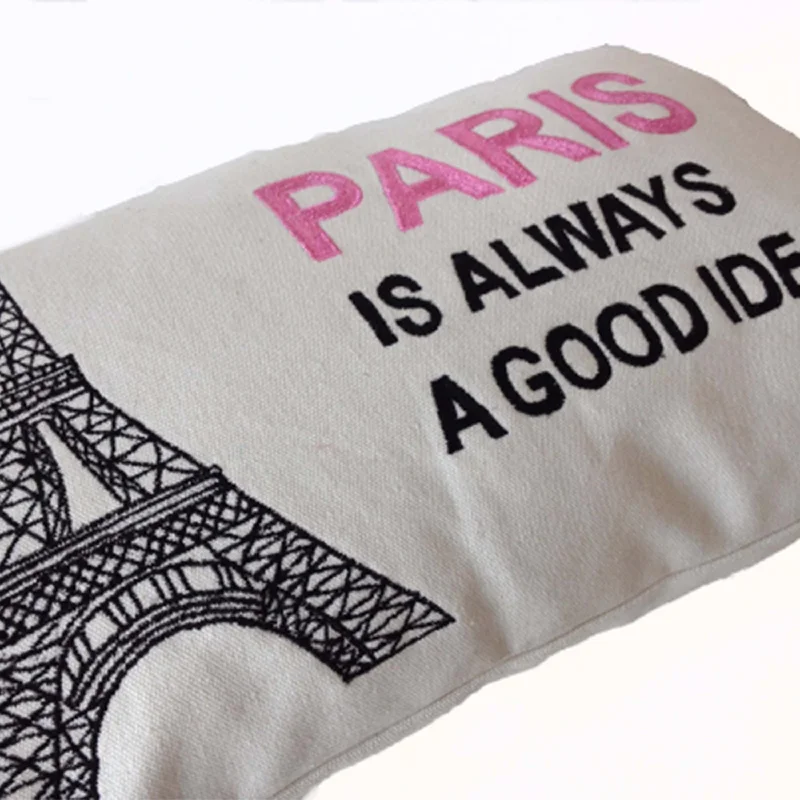 Throw Pillow Cover Eiffel Tower Embroidered in Pink and Black Gift for Her Wedding Anniversary