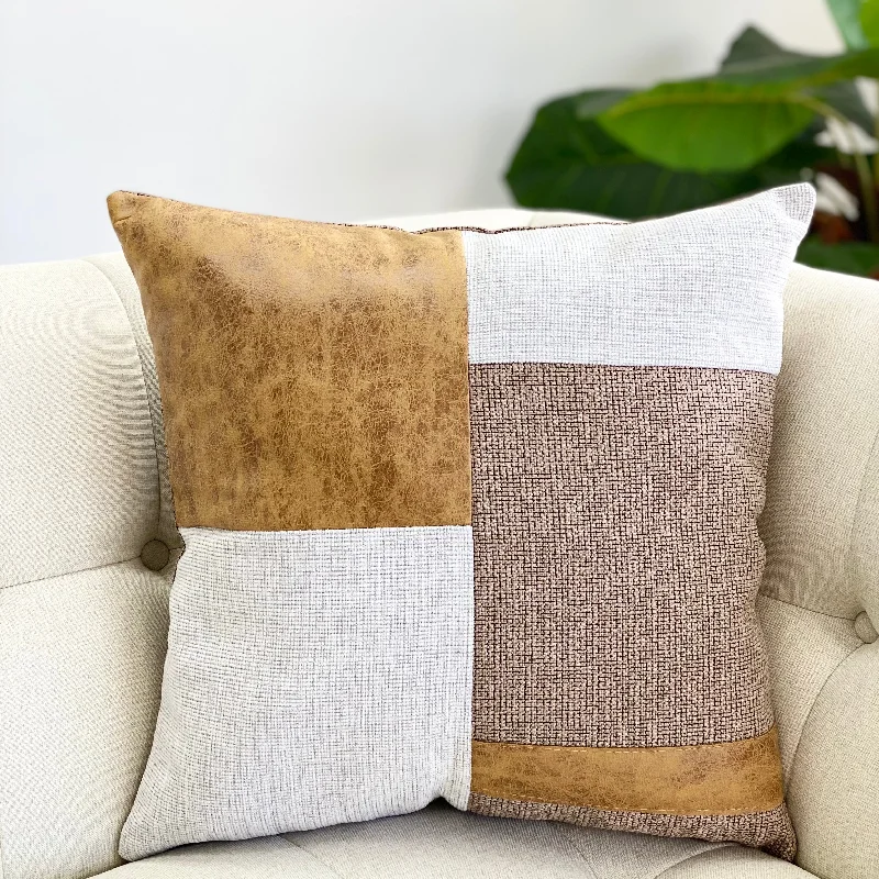 Cowhide Square Patch Camel Pillow