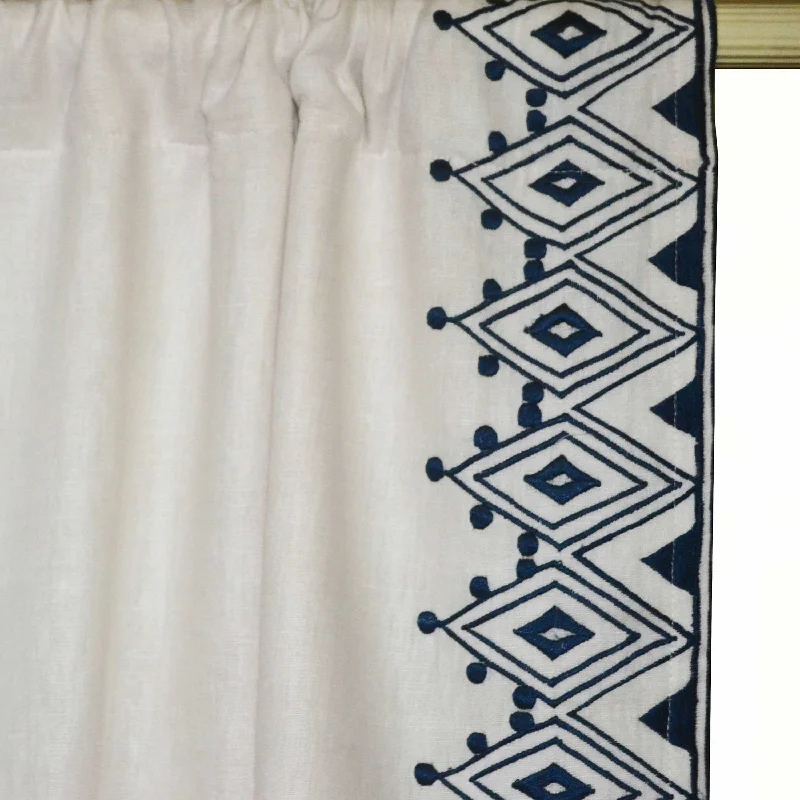 Moroccan Embroidery Ivory Linen Curtain