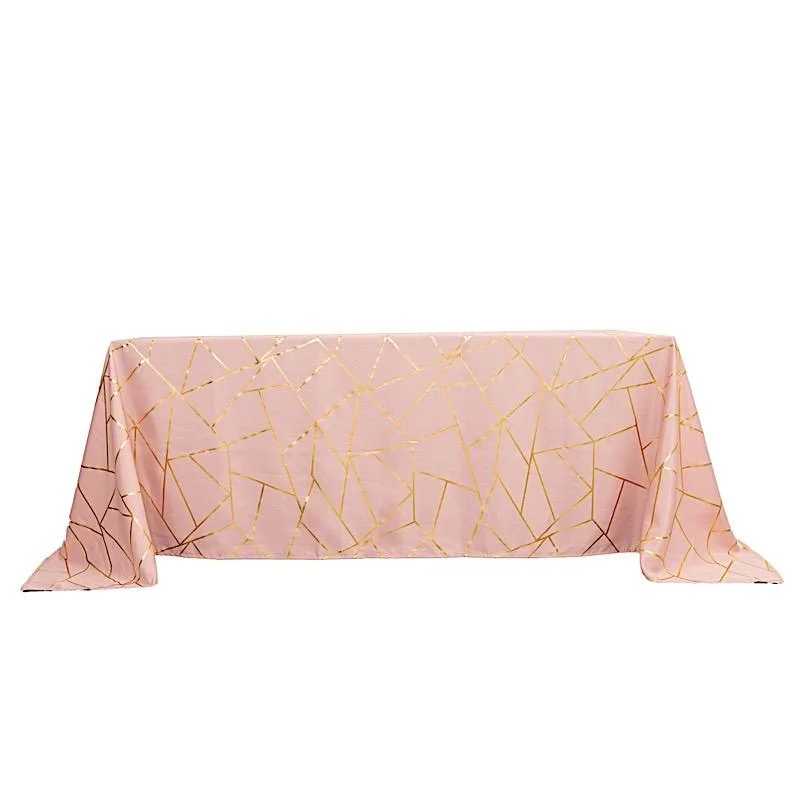 90"x132" Polyester Rectangular Tablecloth with Metallic Geometric Pattern