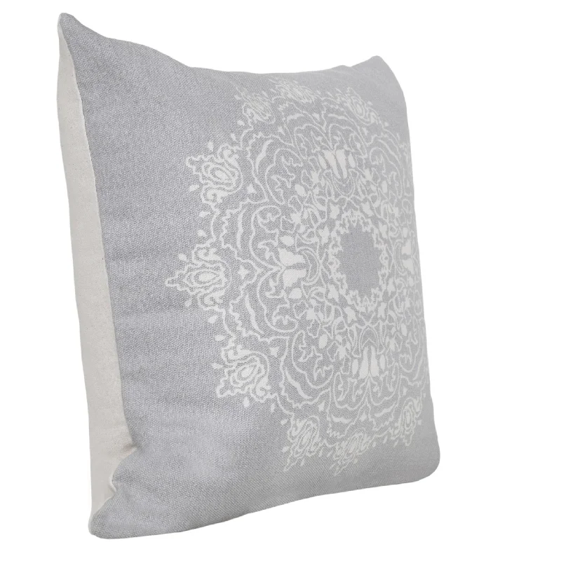 20" X 20" Pale Gray And White 100% Cotton Geometric Zippered Pillow