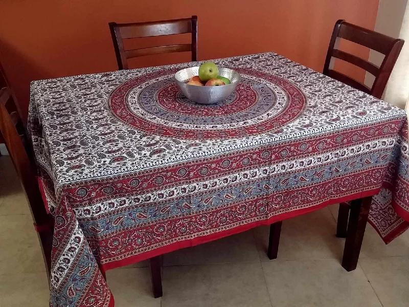 Cotton Paisley Mandala Floral Tablecloth Rectangle 87x90 Red Grey