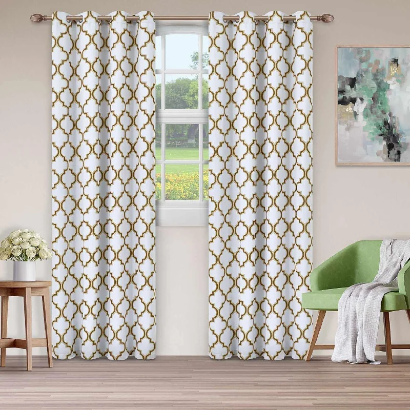 Bohemian Trellis Printed Eclectic Blackout Grommet Curtain Panel Set