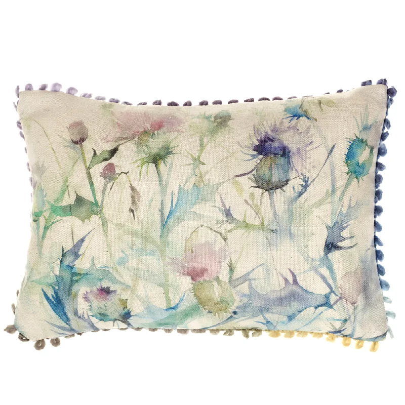 Cirsium Printed Feather Cushion Purple