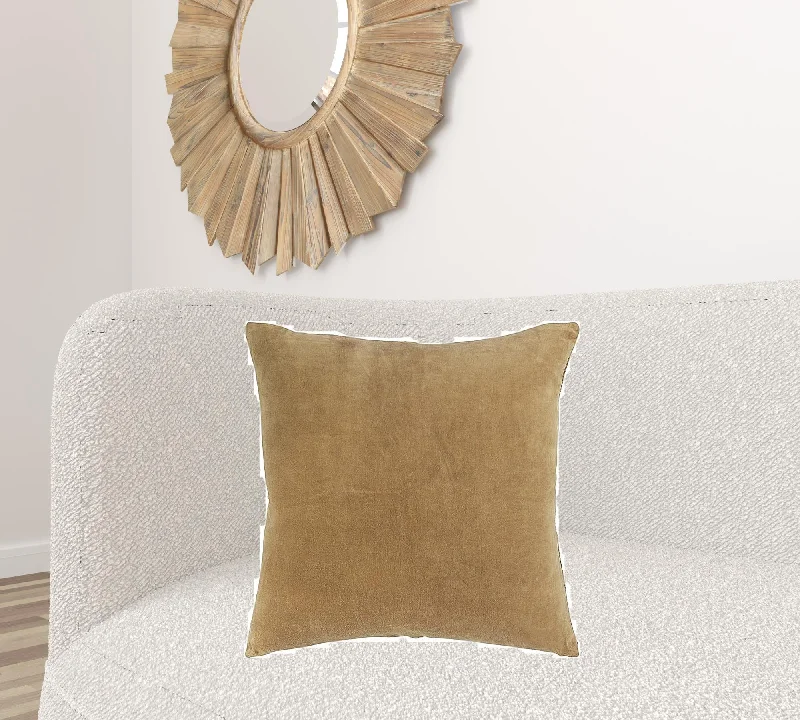 Gold Solid Reversible Cotton Velvet Throw Pillow