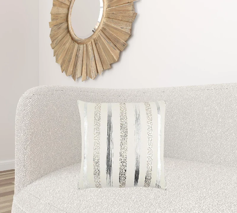 Silver and Gold Glam Stripe Beaded Throw Pillow