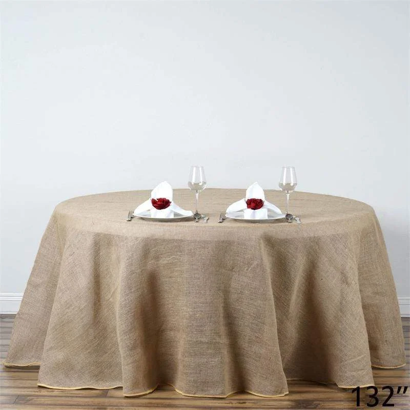 132" Burlap Round Tablecloth - Natural Brown