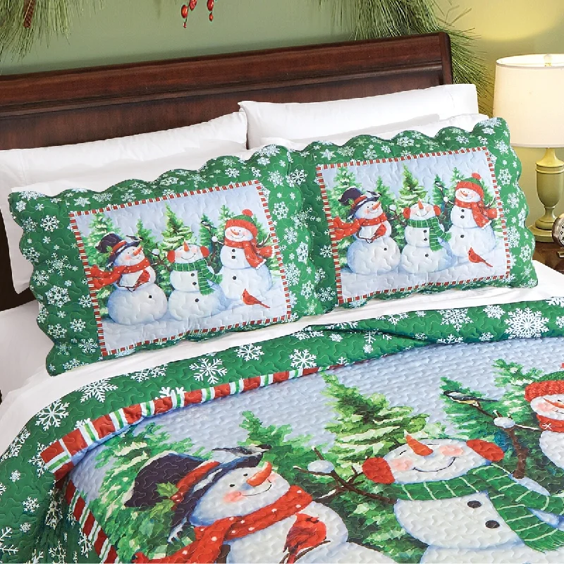 Festive Winter Snowman Scene Pillow Shams - Set of 2